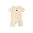 thumbnail image 1 of Honganda Lovely Baby Romper, Short Sleeve Round Neck Solid Color Ribbed Buttoned Short Pants for Summer Spring, Kids Clothing, 1 of 7