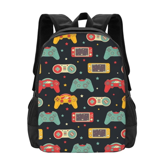 Vsdgher Retro Video Game Print Backpack for Women Men School Bookbag with Laptop Compartment for College Work Travel, Simple Fashion Casual Daypack, Fit 15" Laptop