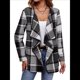 thumbnail image 1 of Cárdigan de Cuello Chal A Cuadros para Mujer, Chaqueta de Franela Larga con Abertura Frontal, Abrigo Corto A Cuadros, Ropa de Otoño Negro S, 1 of 9