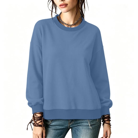 yillto Women's Casual Crew Neck Sweatshirts Long Sleeve Solid Color Tops Loose Pullover Sweatshirt