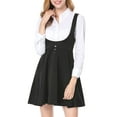 thumbnail image 6 of INSPIRE CHIC Women's Overall Dress Solid U Neck Button Decor Flared Hem 2XL Black, 6 of 9