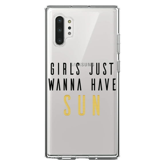 DistinctInk Clear Shockproof Hybrid Case for Galaxy Note 10 PLUS (6.8" Screen) - TPU Bumper Acrylic Back Tempered Glass Screen Protector - Girls Just Wanna Have Sun