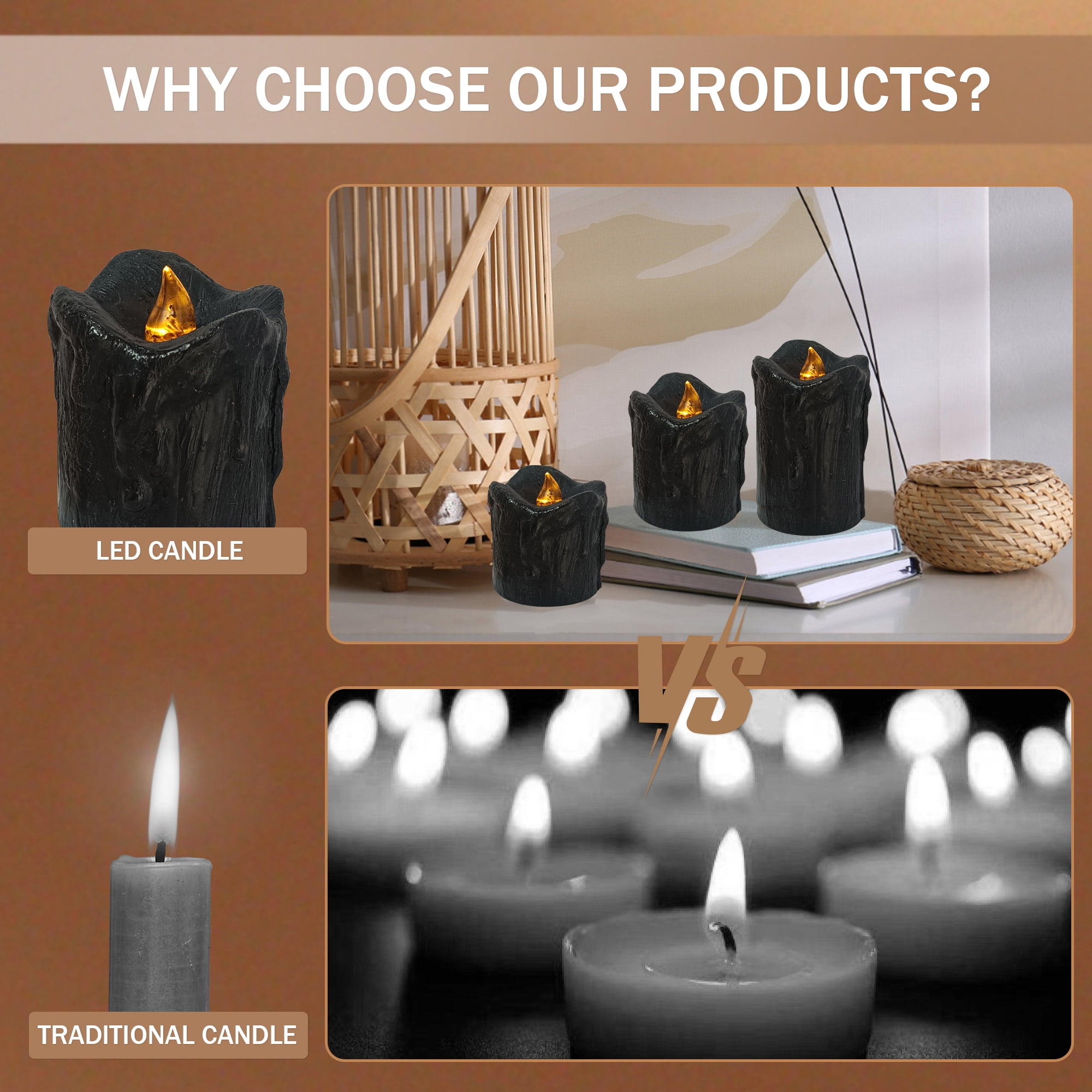 FCMSHAMD Flickering Flameless Candles with Remote Timer, 2.3" 3" 4" Realistic 3D Flame with Real Wax Pillar LED Candles,Battery Operated Candles for Wedding Home Decoration, Christmas,3 Pack