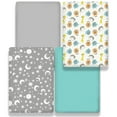 thumbnail image 3 of Little Grape Land Pack N Play Sheets, Mini Crib, Portable Crib Sheets Fitted for Baby Boy Girl 4 Pack, Stars/Animals/Grey/Green, 3 of 7