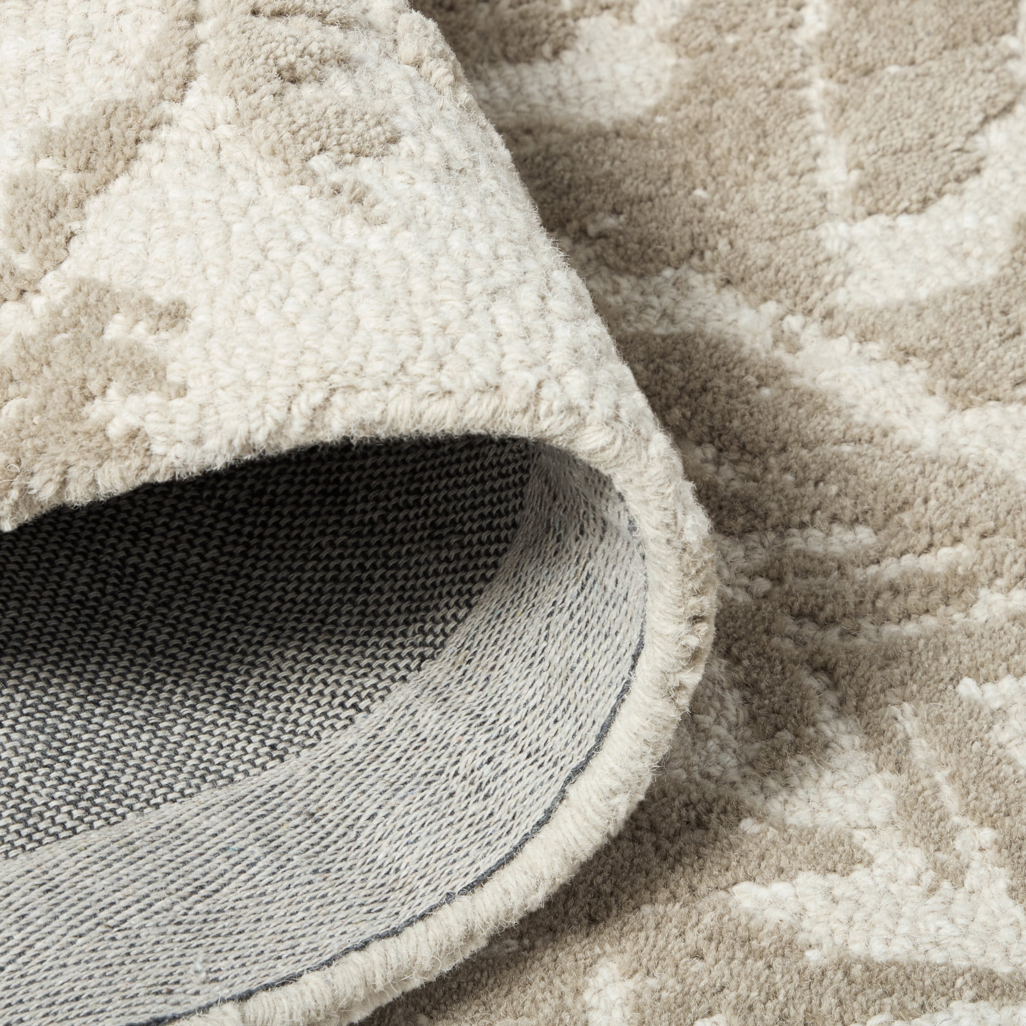 NICOLE MILLER NEW YORK Mod Damask Chambray Handcrafted Area Rug, 100% Wool Rug, Taupe, 8'x10'