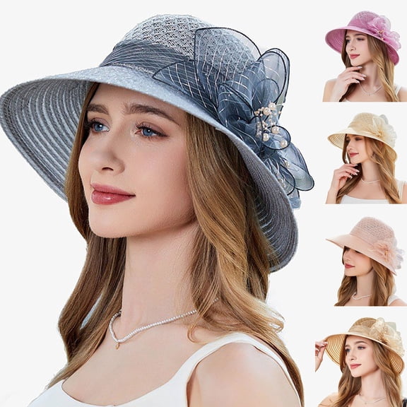 Kcolen Womens Tea Party Hats Elegant Women's Wide Brim Sun Hat for Beach Wedding Bridal Shower and Summer Dress Occasions