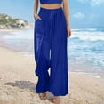 thumbnail image 2 of XFLWAM Casual Wide Leg Pants for Women Drawstring Elastic High Waist Palazzo Pants Summer Solid Color Baggy Flowy Trousers Blue M, 2 of 6