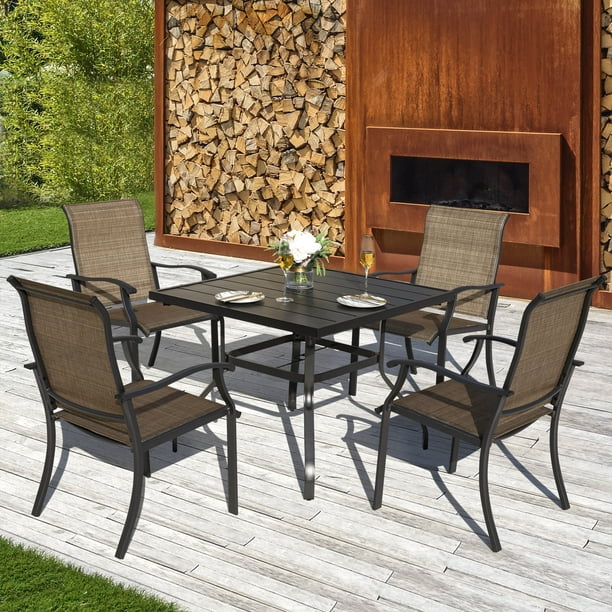 Nuu Garden 5 Pieces Rust Free Metal Outdoor Patio Dining Set With 4 Textilene Chairs And Square Table Com Metal Outdoor Patio Dining Set, Does Iron Patio Furniture Rust