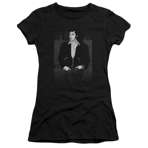 Trevco ELV271-JS-3 Elvis Presley & Just Cool Juniors Sheer Cap Short Sleeve T-Shirt, Black - Large