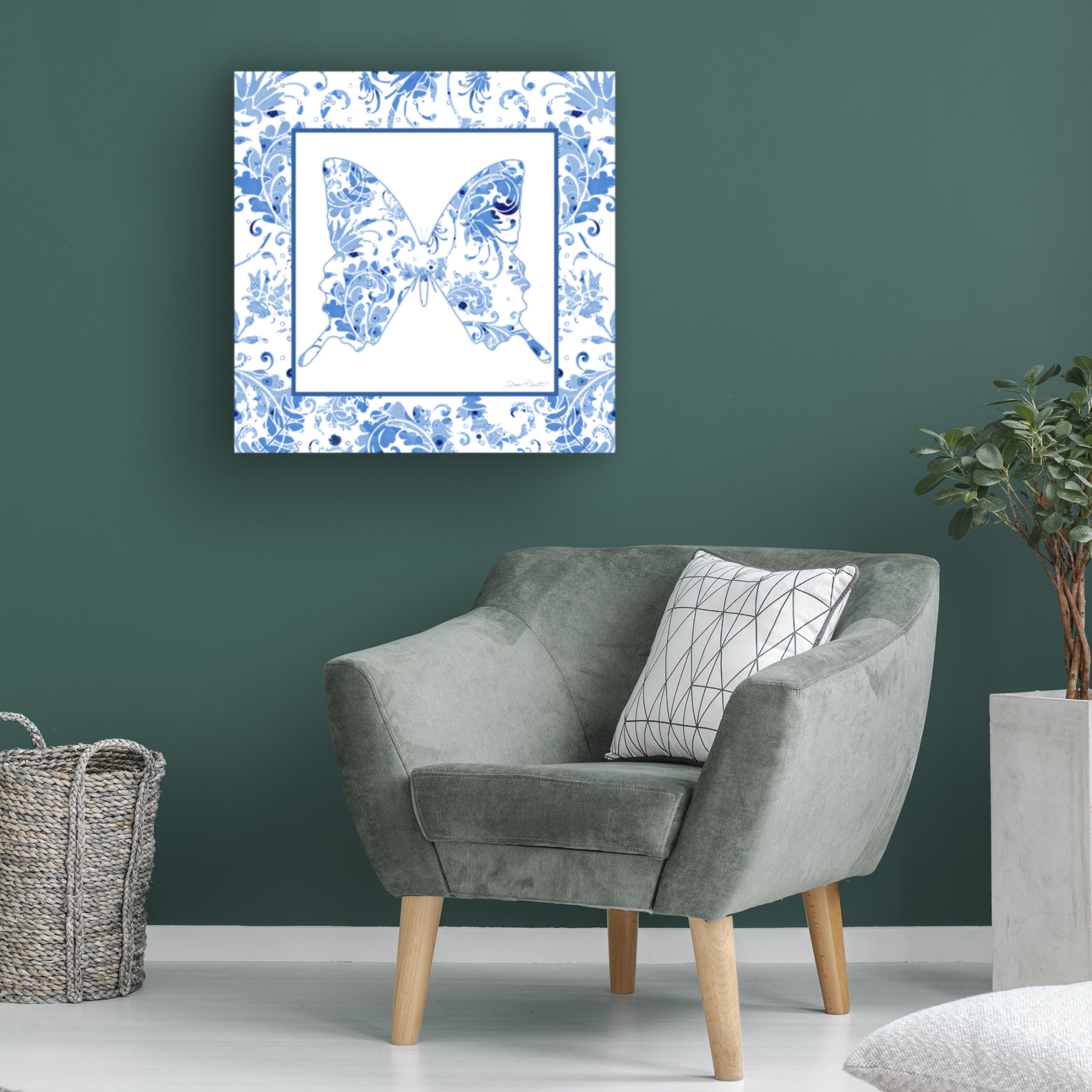 Canvas Wall Art - Jean Plout 'Beautiful Blue Butterflies B' Wall Art for Living Room, Bedroom, or Office Décor by Trademark Fine Art - 35 x 35 Inches