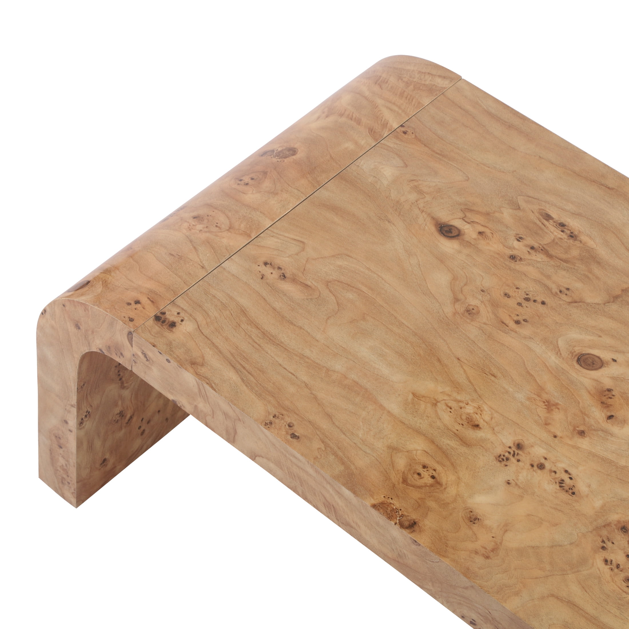 Christopher Knight Home 53.7" Waterfall Coffee Table with Burl Veneer, Curved Edges, Natural