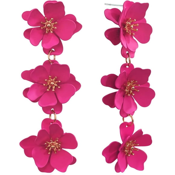 Elegant Bohemian Matte Tiered Triple Flower Dangle Drop Earrings Chic Charm Cute Long Floral Stud Earrings For Women Statement Jewelry Gifts[L1641]