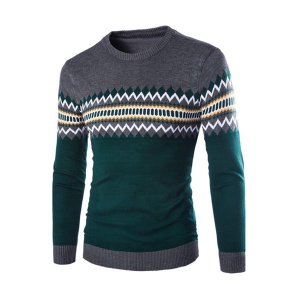 Fartey Mens Aztec Pattern Sweater Slim Fit Long Sleeve Knitted Pullover Sweaters Soft Comfy Crew Neck Warm Winter Sweater Knitwear