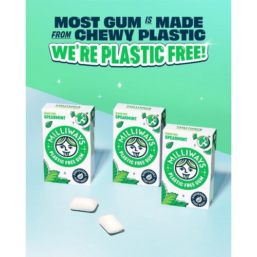 Milliways Spearmint Plastic Free Sugar Free Chewing Gum 19g, British Import (Pack of 6)