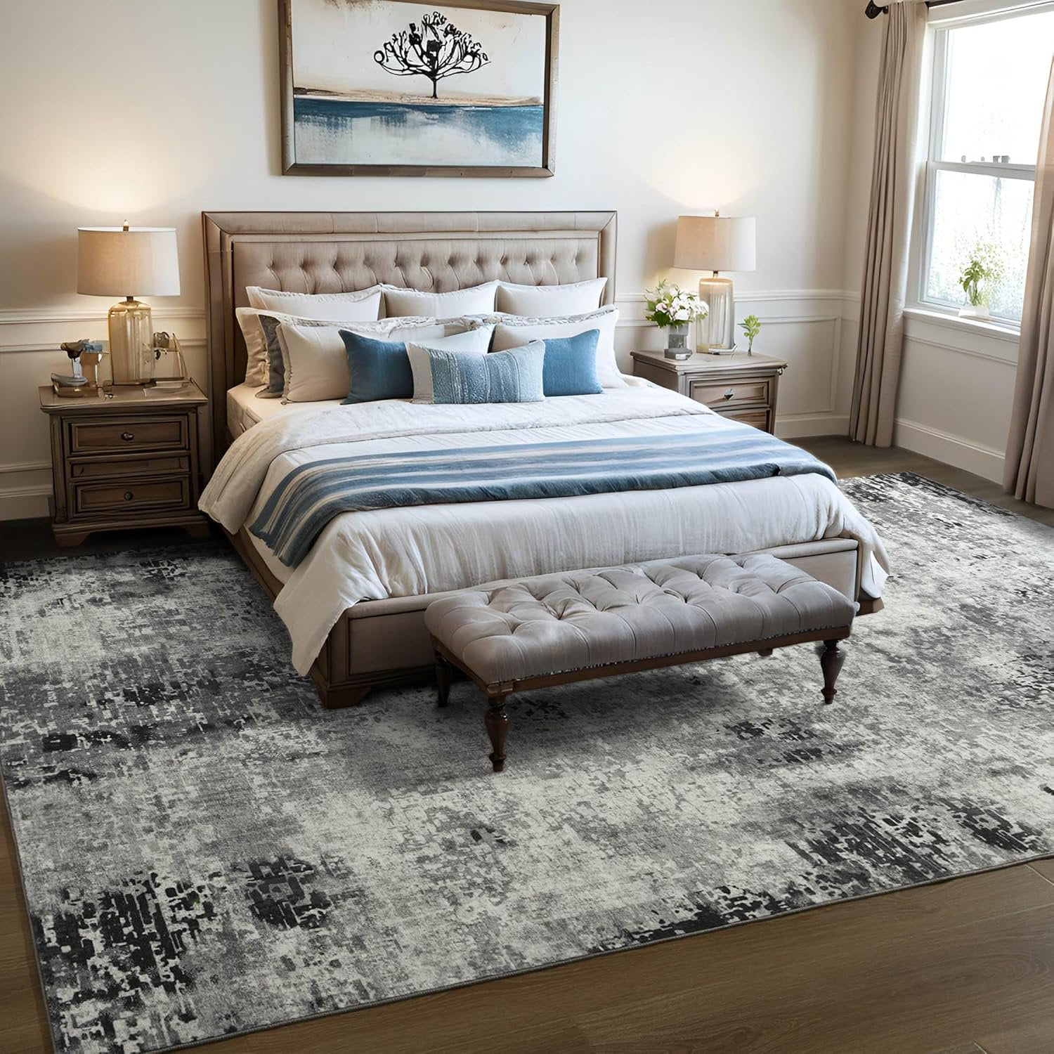 Arogan Modern Abstract Washable Rug for Living Room, Bedroom, Dining Room, Children's Playroom, Grey, 5' x 7'