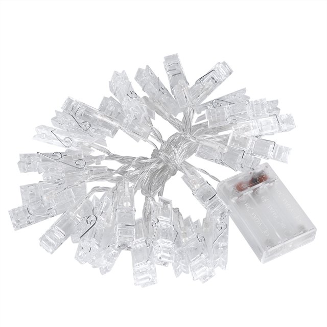 Cadena de luces LED con clip para fotos alimentadas por batería, decoración colgante para fotos de bodas y fiestas (30 LED)