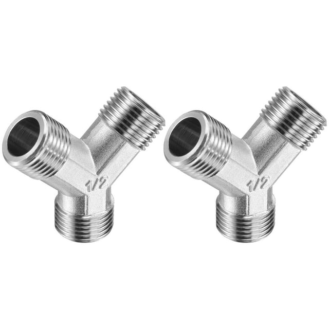 Unique Bargains Pipe Fitting G1/2 Male Y Shape 3 Way Wye Hose Connector Adapter Nickel-Plated Copper 2pcs