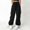 thumbnail image 2 of ZHANGDER Girls Cargo Pants Elastic Waist Drawstring Y2K Trousers with Pockets Wide Leg Jogger Pants, Black 4-5 Years, 2 of 7