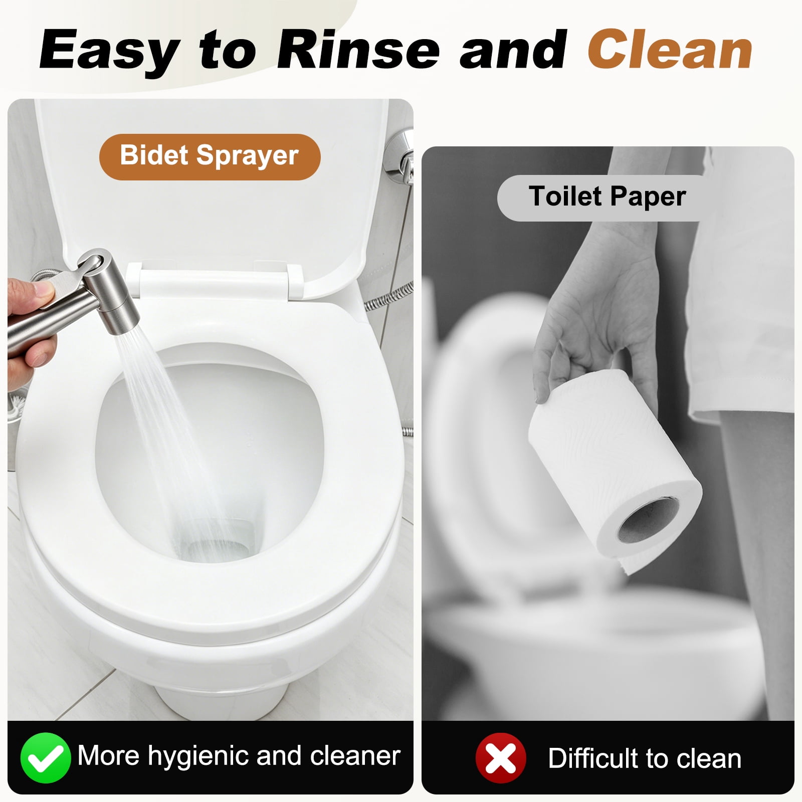 Uxcell Handheld Toilet Bidet Sprayer, 304 Stainless Steel Toilet Sprayer with Bidet Hose, No-drill Adjustable Jet Water Pressure Control for Women Wash Diapers Washing, Brushed Silver
