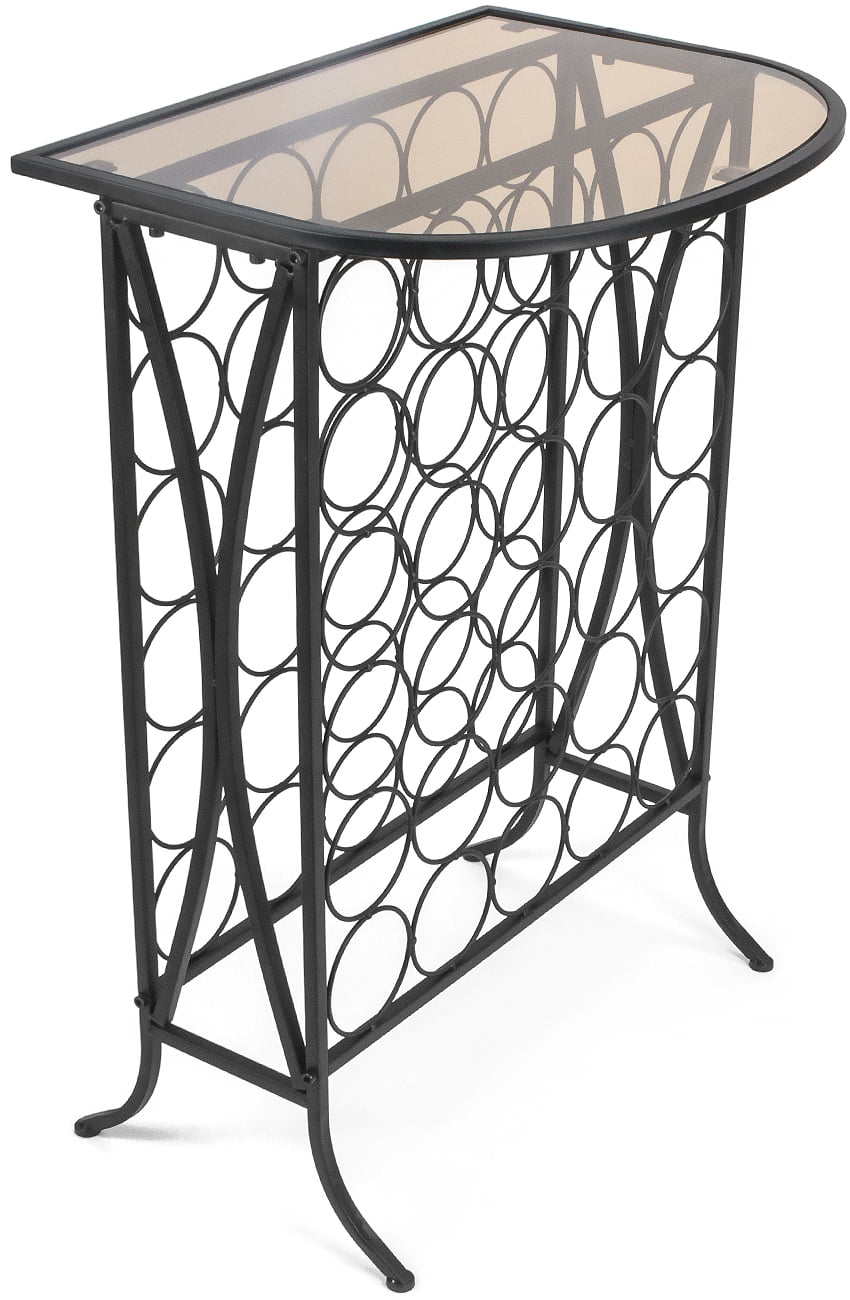 Sorbus Wine Rack Stand Bordeaux Chateau Style with Glass Table Top 