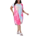 thumbnail image 2 of Agnes Orinda Women's Plus Size Nightgowns Tie Dye Crew Neck Short Sleeve Pajamas Soft Sleepwear Lounge Midi Sleepdress 3X Hot Pink, 2 of 5