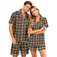 thumbnail image 3 of VV AVEORS Plaid Satin Matching Pajamas For Couples Silk Button Down Pjs Set Women & Men Short Sleeve Sleepwear 2 Pcs Loungewear Orange M, 3 of 6