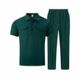 thumbnail image 4 of Men's Casual 2 Piece Set Short Sleeved Polo & Trousers Set Waffle Knited Shirt Stylish Outfits with Pockets Army Green, 4 of 9