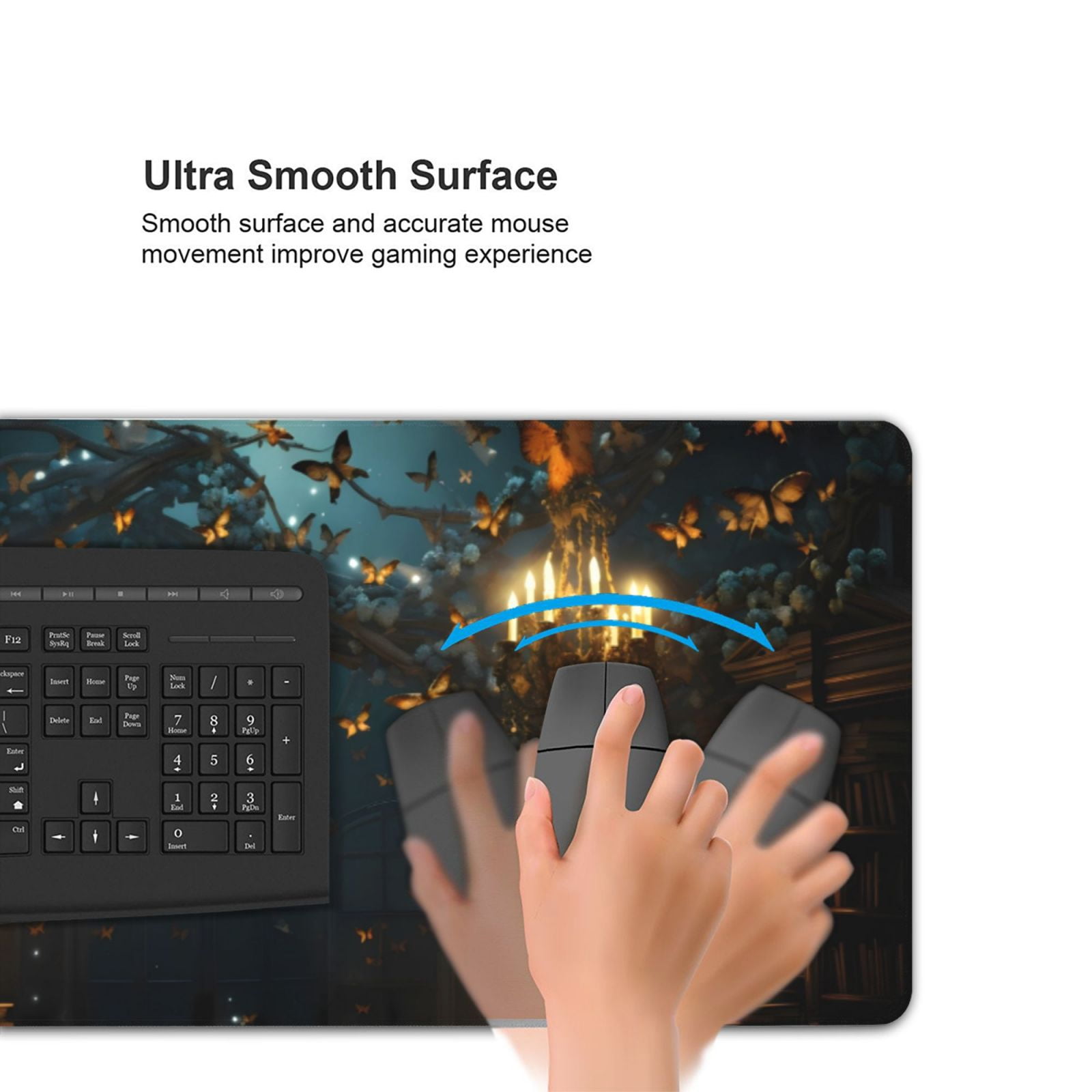 Xecao Magical Library Butterfly Night Print Large Mouse Pad, 16x35.5in Mousepad, Professional Non-Slip Rubber Base Big Mouse Pad, Mouse Pad for Gaming & Office Full Desk Mouse Pad