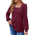 thumbnail image 3 of Tunic Shirts for Women Loose Fit Long Sleeve Shirts Square Neck Shirts Wine Red L, 3 of 8