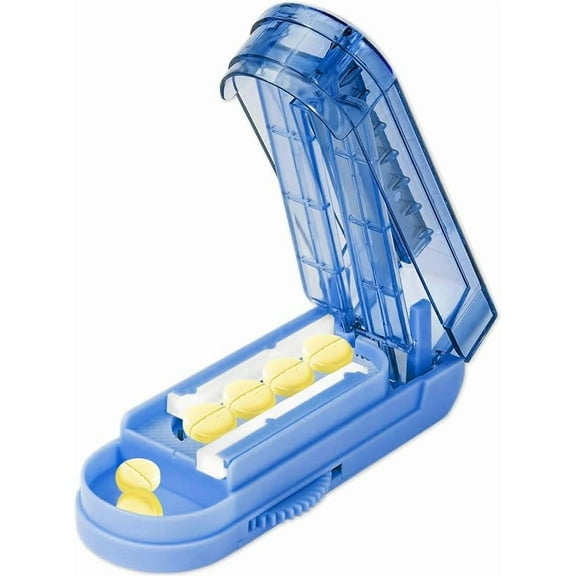 WZW Pill Cutter Splitter for Small and Tiny Pills, Larger Pills. Adjustable Pill Splitter Accurately Cuts Multiple Pills at Once. Sharp Blade with Safety Guard. (Klein Blue)