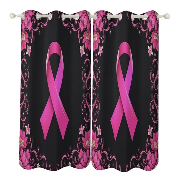 Pink Ribbon Floral Frame(1)-1 2 Panels Blackout Curtains for Bedroom Living Room Drapes Kitchen Room Window Curtain Grommet