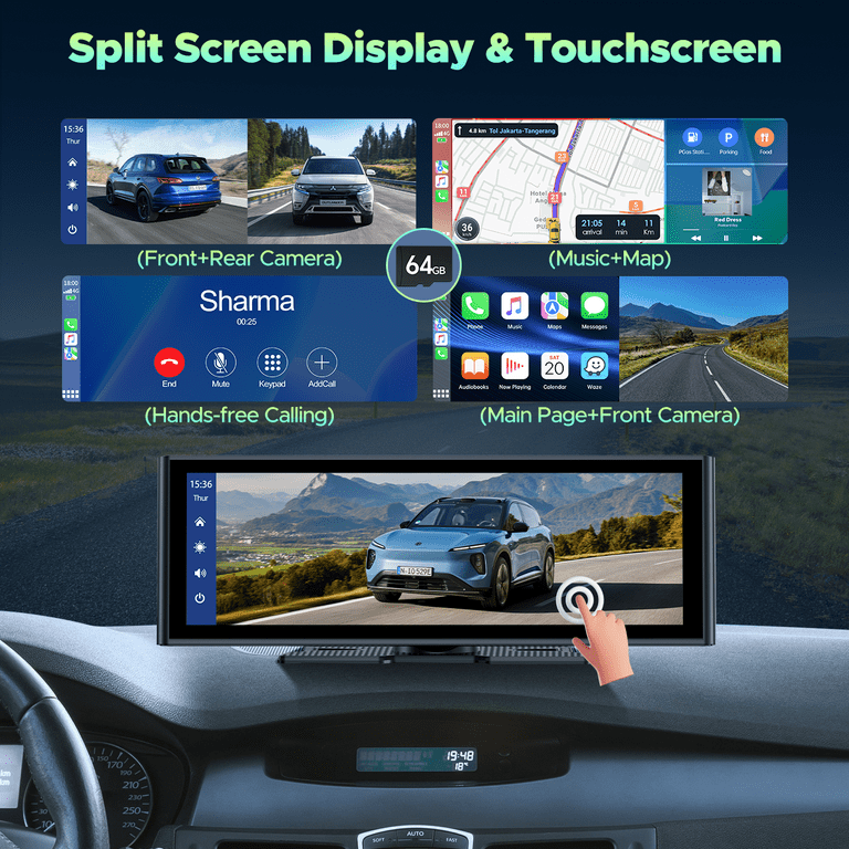 Volam Ecran A-pple Carplay Voiture Android Auto Sans Fil Avec 2.5K Dashcam Voiture Avant Et