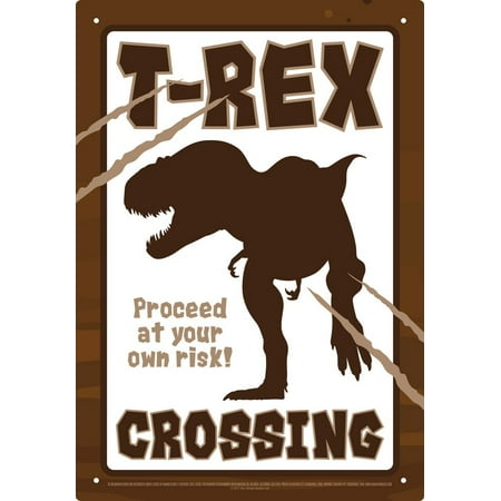Aquarius Smithsonian T-Rex Dinosaur Crossing Tin Sign 8 x