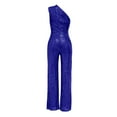 thumbnail image 3 of lulshou Jumpsuits for Women, Women'S Solid Color High-Waisted Strapless One-Shoulder Off-The-Shoulder Sequin Casual Long Jumpsuit Women's Jumpsuits, Rompers & Overalls, Blue XXL, 3 of 4