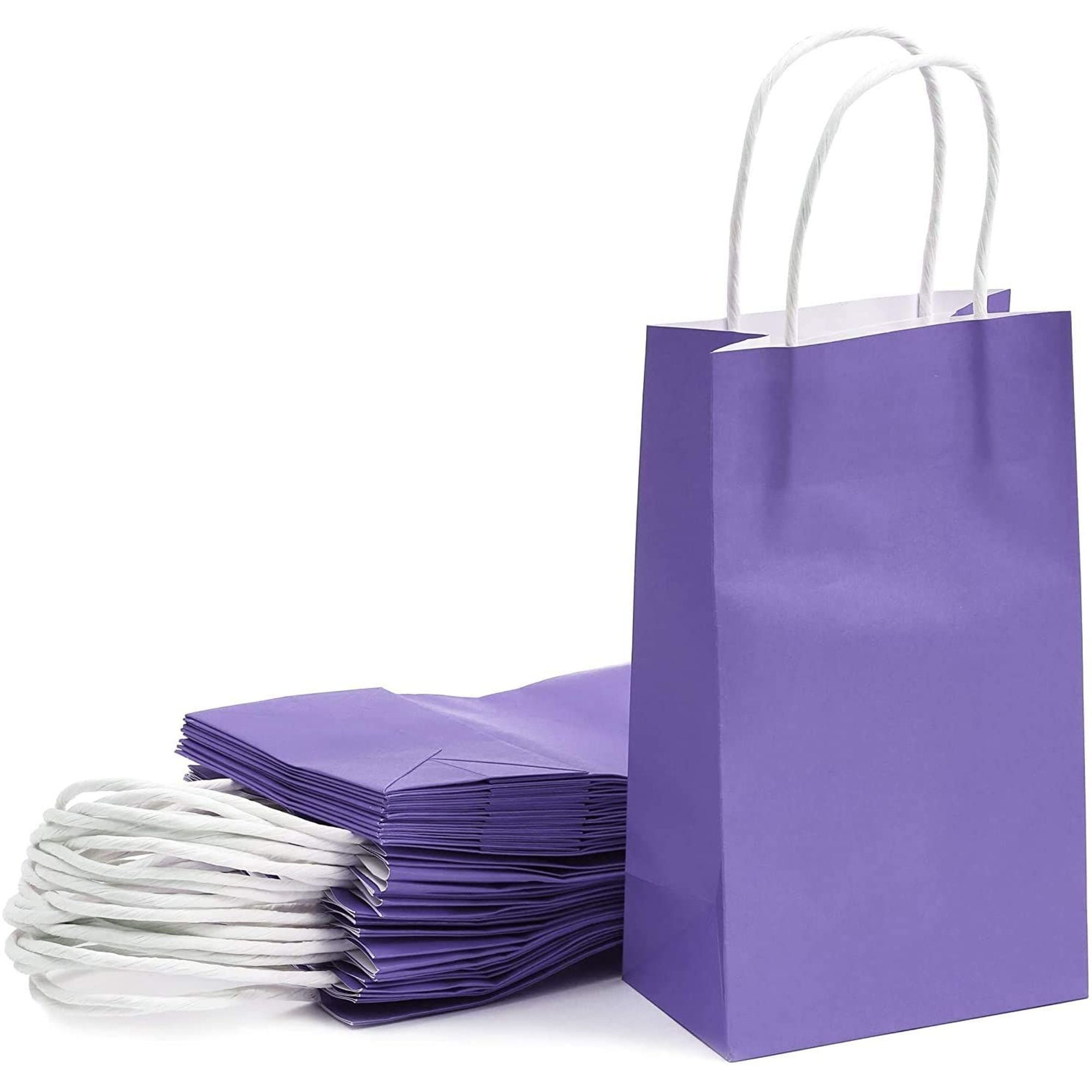 25 pcs 5"x3.15"x9" Purple Kraft Paper Gift Bags, Party Favor, Shopping