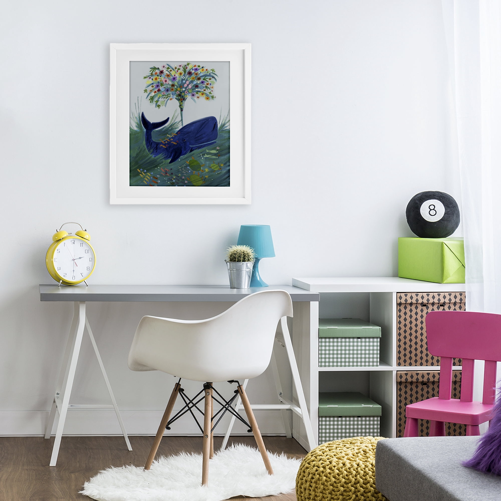 Stupell Industries A Flowery Whale White Framed Print Under Glass, design by Kay Widdowson