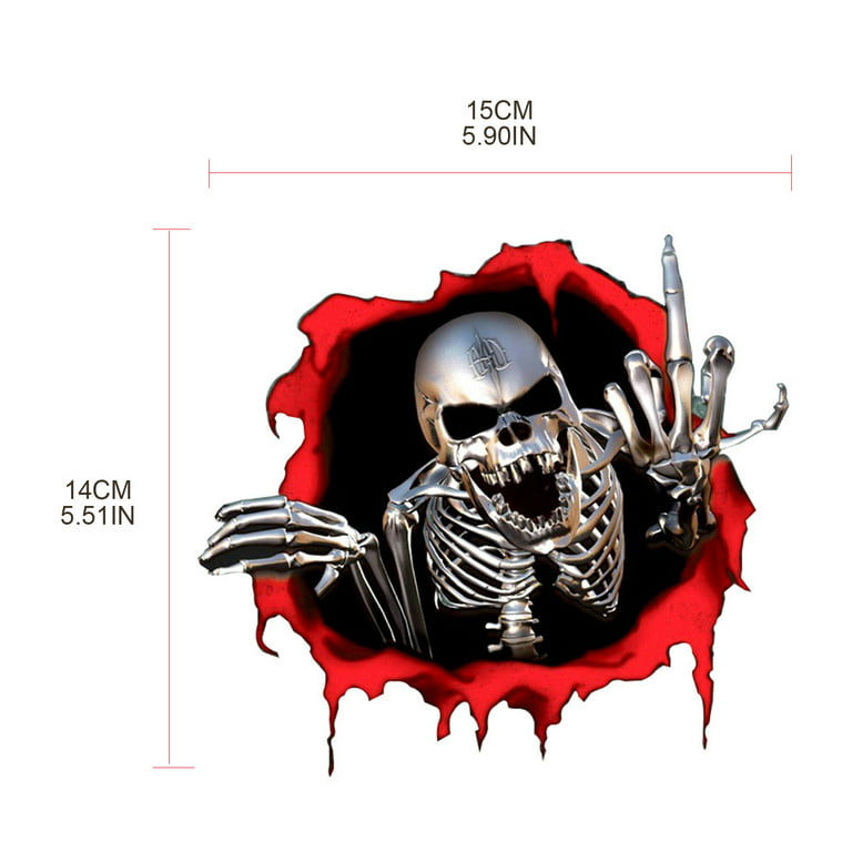 JUNTEX Car Stickers Decor Motorcycle Decals Skeleton Skull In The Bullet  Hole Decorative Accessory Creative Waterproof 15x14cm 