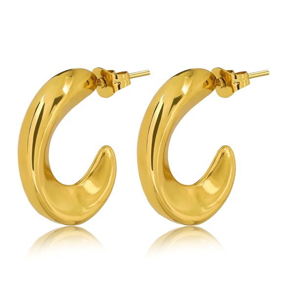 JeenMata Classic Hoop Curved Earrings - Everyday Wear for Women Earrings in Yellow Gold Plating