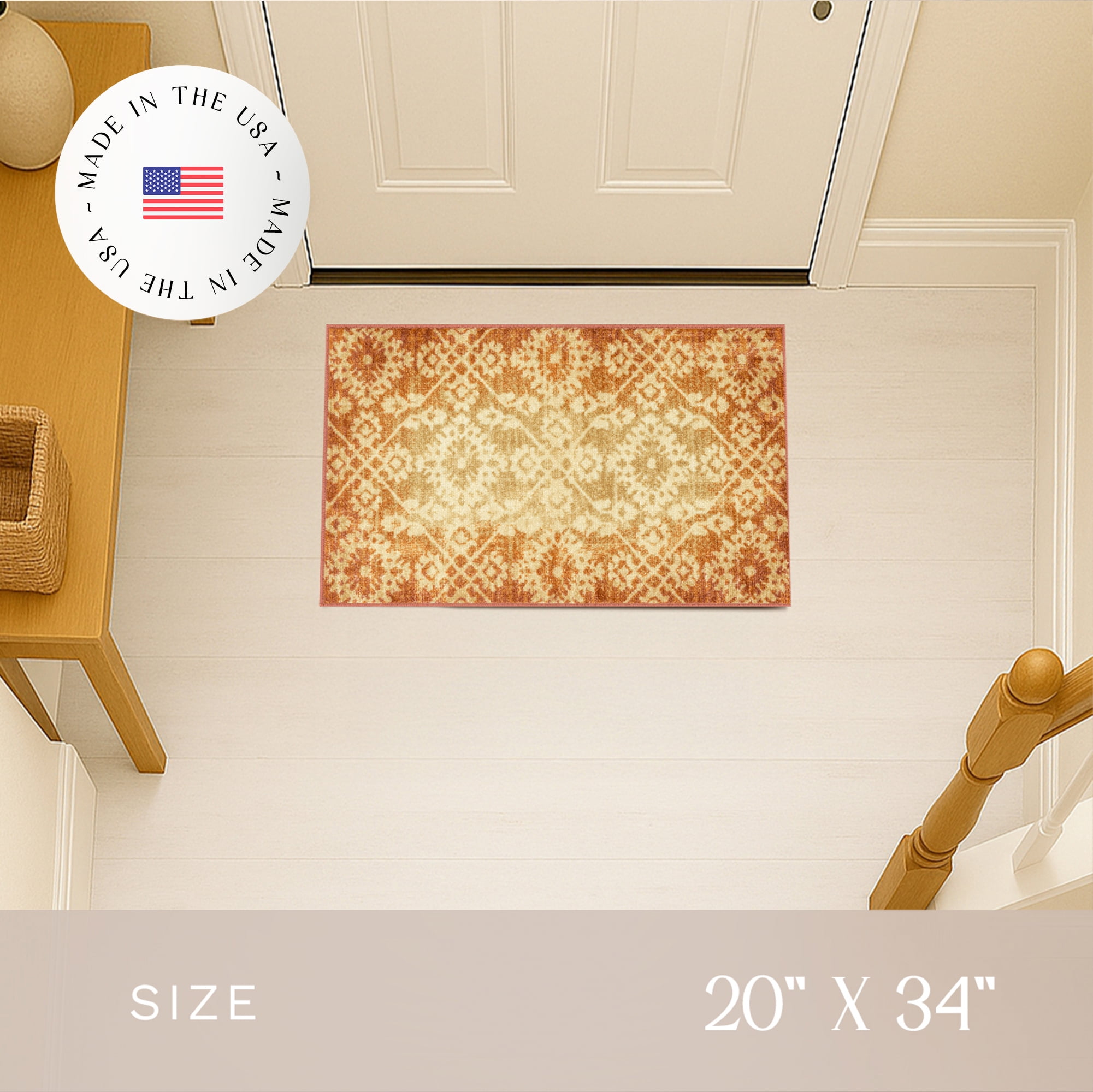 Maples Rugs Arden Farmhouse Trellis Gold Terracotta Washable Entryway Area Rug, 1'8 x 2'10