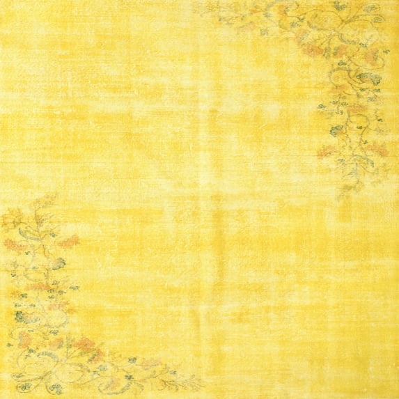 Ahgly Company Indoor Square Contemporary Yellow Abstract Area Rugs, 8' Square