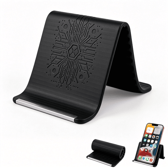 GJX Portable Foldable Silicone Aluminum Phone Holder,Adjustable Phone Stand for Smartphone Tablet Laptop,Non-Slip Desk Travel Bed Office Treadmill Stand (Black)