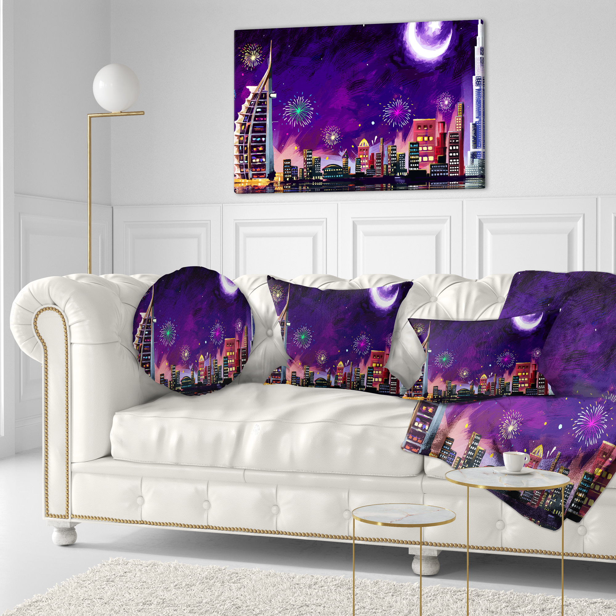 Designart Eid Celebration in Dubai - Cityscape Digital Throw Pillow - 12x20