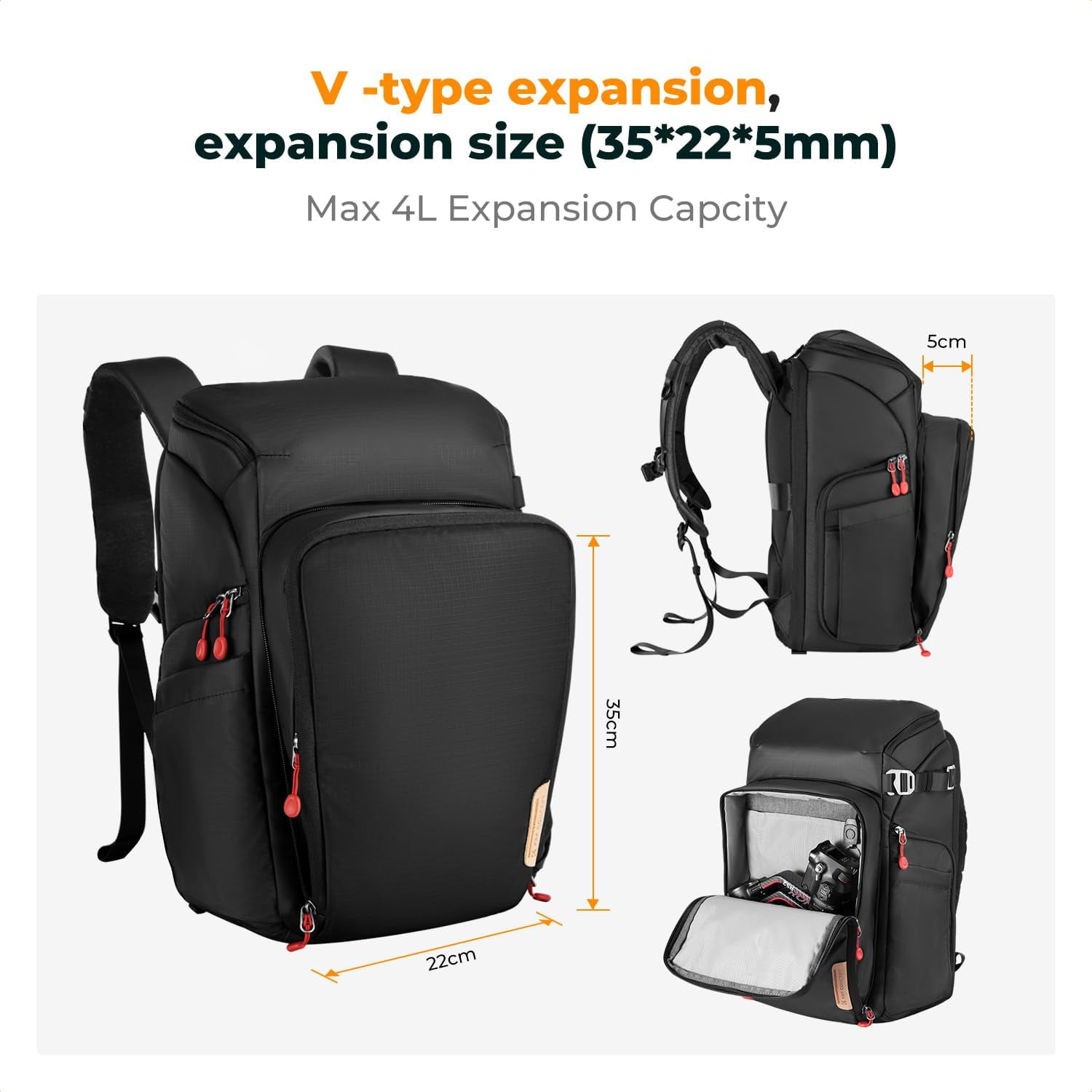 K&F CONCEPT Camera bags Waterproof 25L Large Capacity Camera Case with Raincover Camera Case 15.6 Inch Laptop Compartment