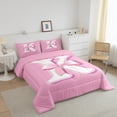 thumbnail image 4 of Manfei Kids Personalized Initial K 3pcs Full Comforter Set - Kawaii Pink Bow Princess, 4 of 8