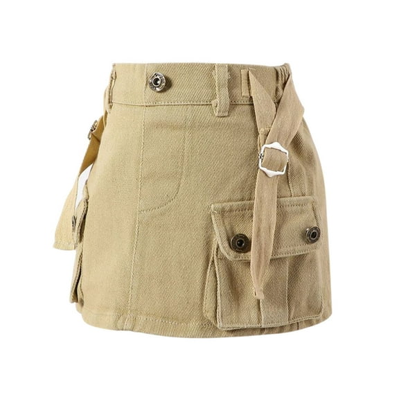 GYRATEDREAM Girls Cargo Skirt Cotton Elastic High Waist Short Mini Skirt with Pockets, 8-9 Years