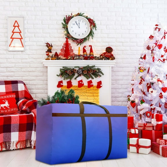 Christmas Tree Storage Bag with Handles, Christmas Tree Storage, Heavy Duty Reusable Waterproof Xmas Tree Bag/Container/Holders for Short Artificial Christmas Tree(35.4" X11" X 18.9")Blue