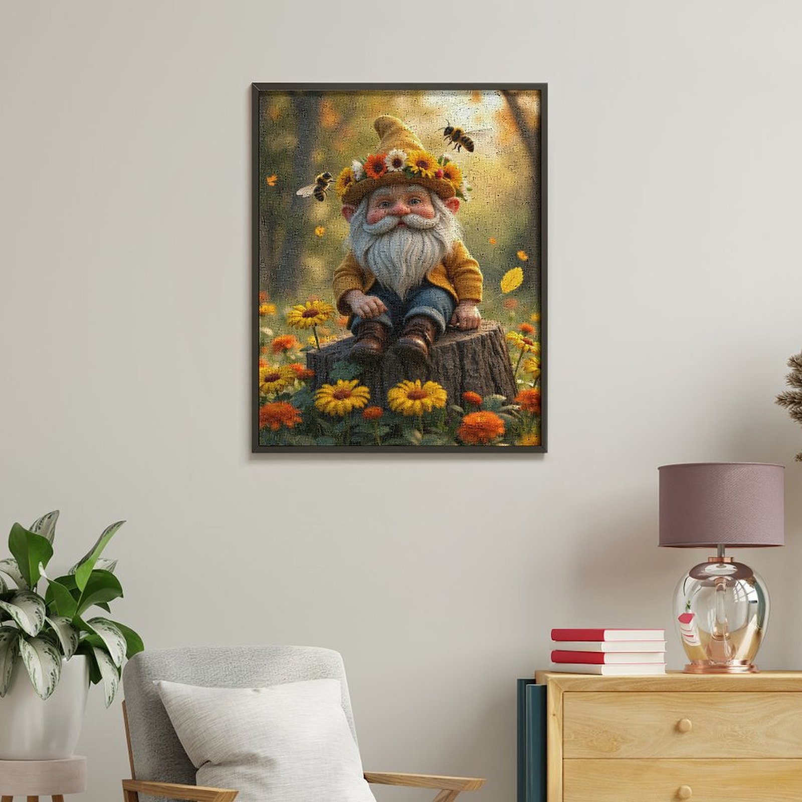 Paint by Numbers Kit for Adults, Gnome In Flower Meadow With Bees Paint by Numbers, Easy Paint by Numbers Kit for Adults Beginner, DIY Adult Paint by Number Kits on Canvas, Home Decor
