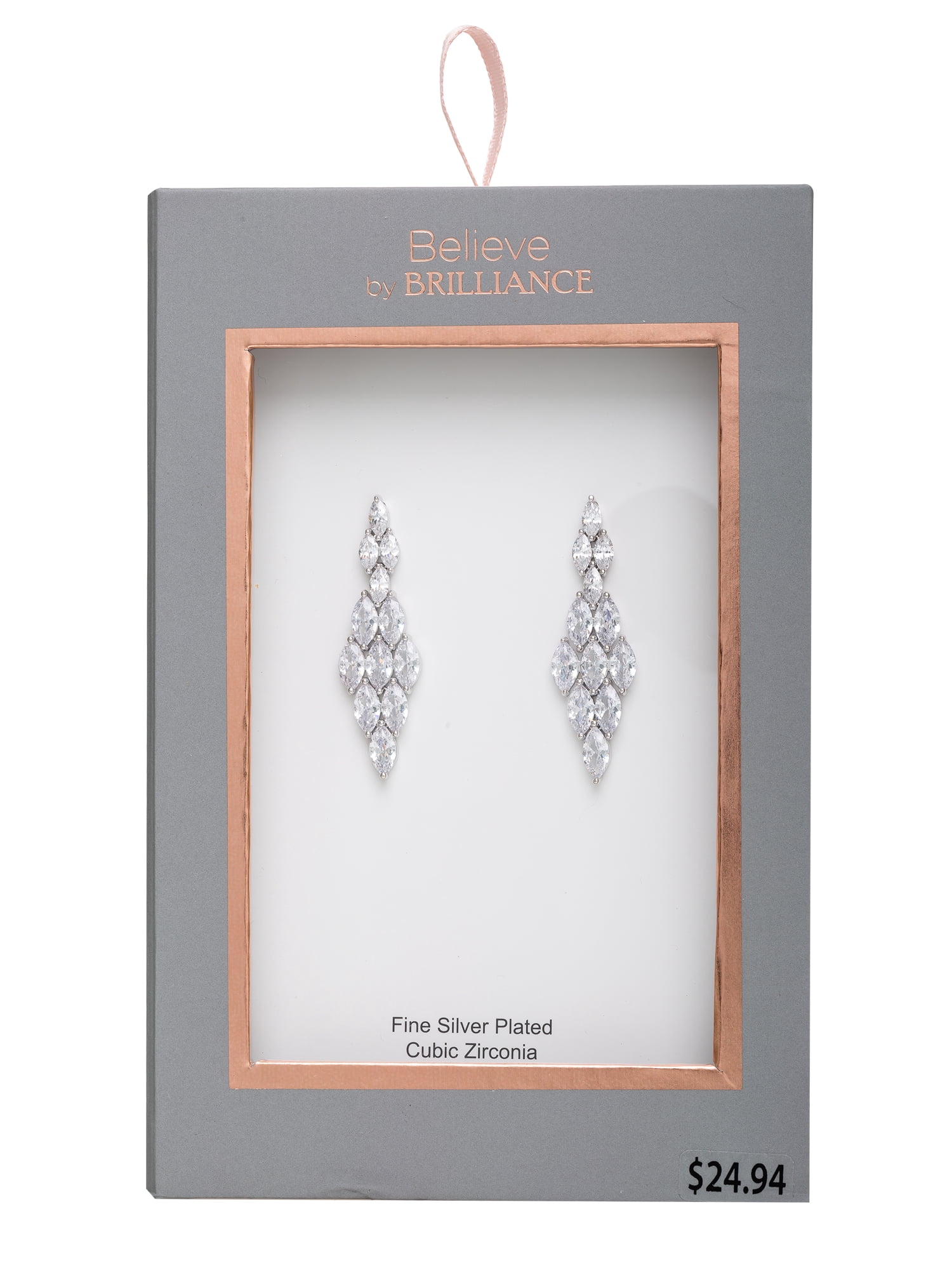 Believe by Brilliance Women's Fine Silver Plated Cubic Zirconia Marquise Shape Drop Earring