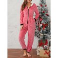 thumbnail image 5 of Michellecmm Women Christmas Hooded One-piece Trousers Coral Fleece Solid Color Zipper Jumpsuit Lady Winter Thermal Home Wear, 5 of 9