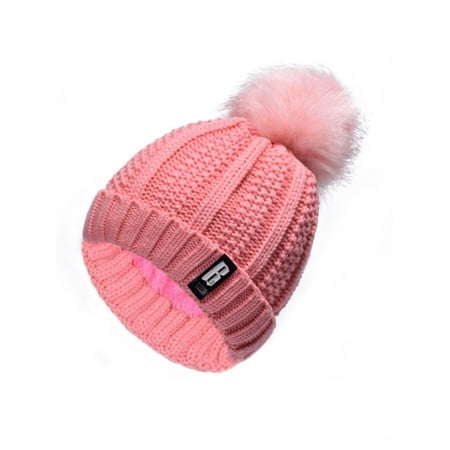 Unisex Womens Warm Soft Wool Faux Fur Pom Hat Crochet Knit Beanie Bobble Ski